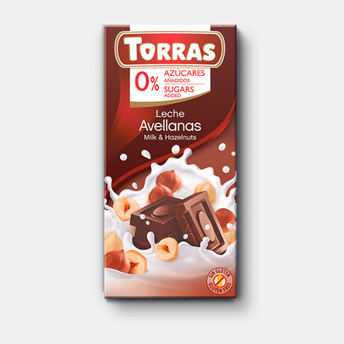 Молочний шоколад Torras з лісовим горіхом 75г без цукру