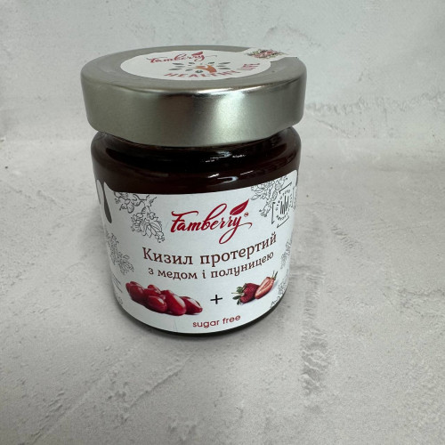 Кизил протертий з медом та полуницею, 240г
